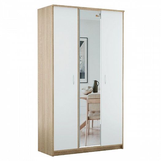 Шкаф 3-х створчатый "Дуэт New" с зеркалом - Цвет: Дуб Сонома светлый/Белый матовый