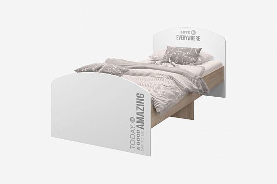 Кровать "Джуниор" 900*2000 - Цвет: Дуб Сонома/Белый/Белый фотопечать