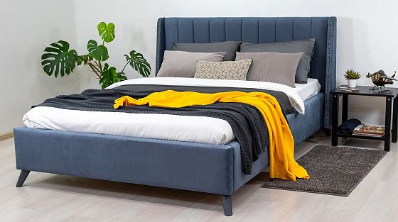 Кровать "Мелисса" 140  - В интерьере, цвет: Тори 83 (Серо-синий)