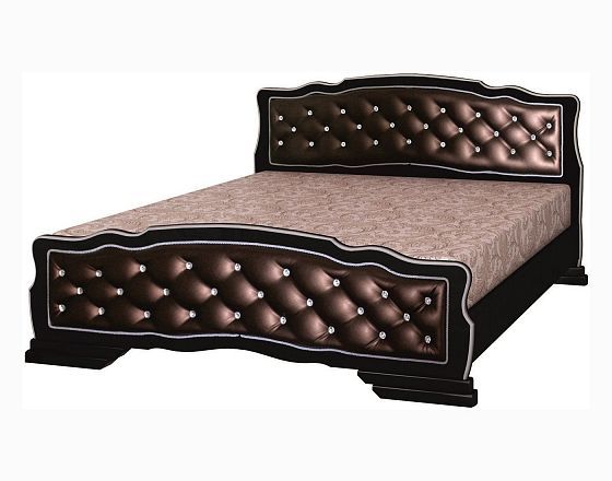 Кровать "Карина-10" с элементами экокожи 1600 мм (ортопедическое с ножками) - Орех темный Бриллиант/