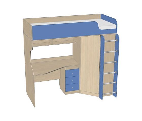 Кровать 2-х ярусная со столом правая - Цвет: Дуб Девон/Синий