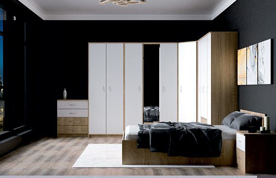 Шкаф 3-х створчатый "Дуэт New" с зеркалом - В интерьере, цвет: Дуб Сонома светлый/Белый матовый