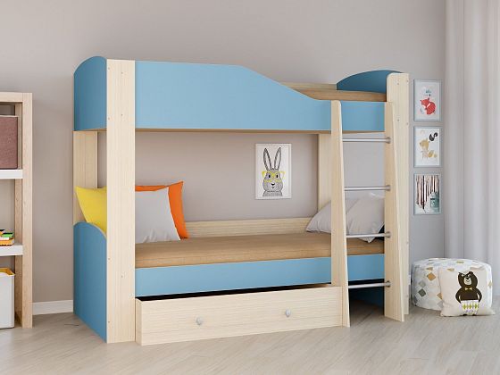 Двухъярусная кровать Астра 2 - Двухъярусная кровать Астра 2, Цвет: Дуб молочный/Голубой