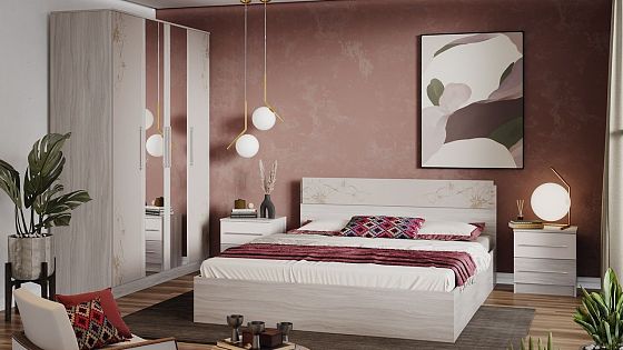 Модульная спальня "Мишель" - Цвет: Ясень Шимо/Сатин матовый с рисунком