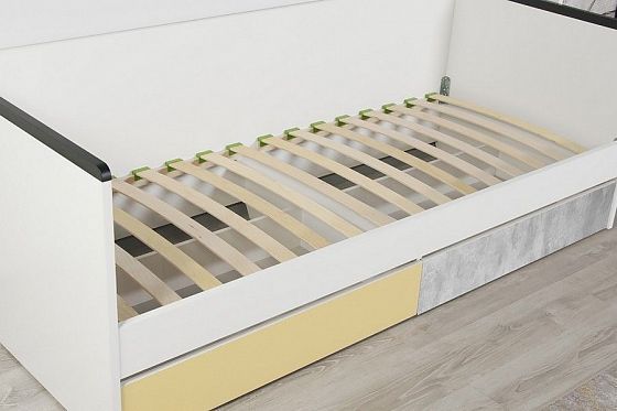 Кровать детская КР1 "Ральф Форсаж" с ящиками - Основание, цвет: Белый/Сан Леон/Цемент