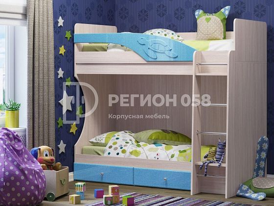 Кровать"Бемби" МДФ (фасад 3D) - Цвет: Ясень Шимо светлый/Голубой металлик