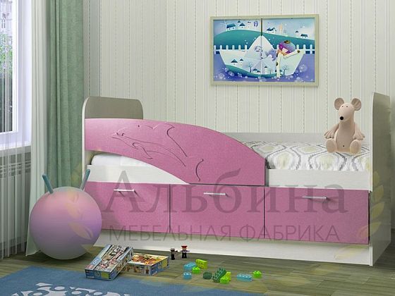 Кровать "Дельфин" 1600 с ящиками - Кровать "Дельфин" 1600 с ящиками, Цвет: Дуб Белфорт / Розовый