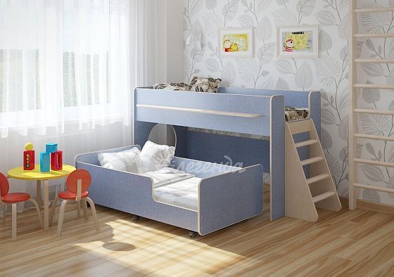Детская двухъярусная кровать "Легенда 23.3" Цвет: Лен голубой