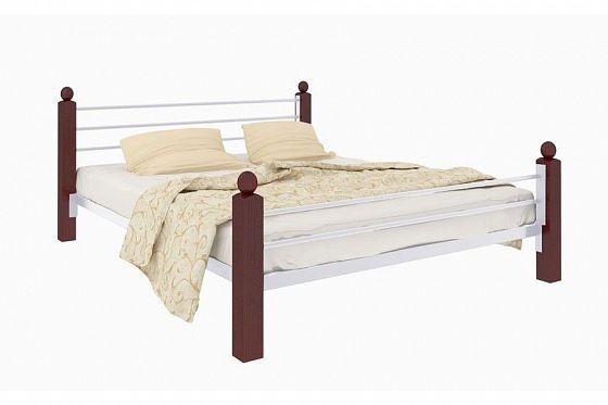 Кровать "Милана Lux Plus" 1600 мм (ламели) - Цвет: Белый/Коричневый (дерево)