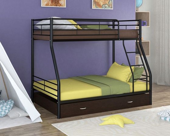 Кровать двухъярусная "Гранада-2" с ящиком - Цвет: Черный/Венге