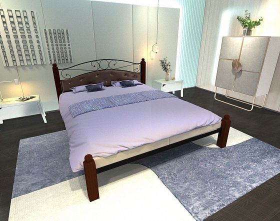 Кровать "Надежда Lux" 1600 мм (мягкая) - В интерьере, цвет: Черный/Коричневый (дерево)